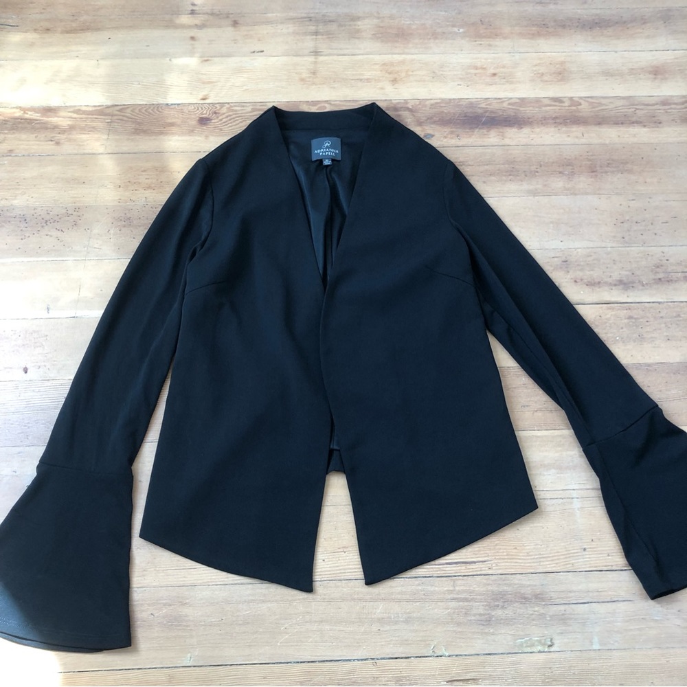 Adrianna Papell Black Bell Sleeve Open Front Asymmetrical Blazer Sz XS - Picture 9 of 15